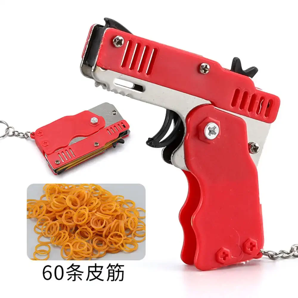 1PCS keychain gun 60 rubber bands rubber band gun Shooting Pistol Alloy Kid Outdoor Party metal gun gift boyfriend Gift Funny 3