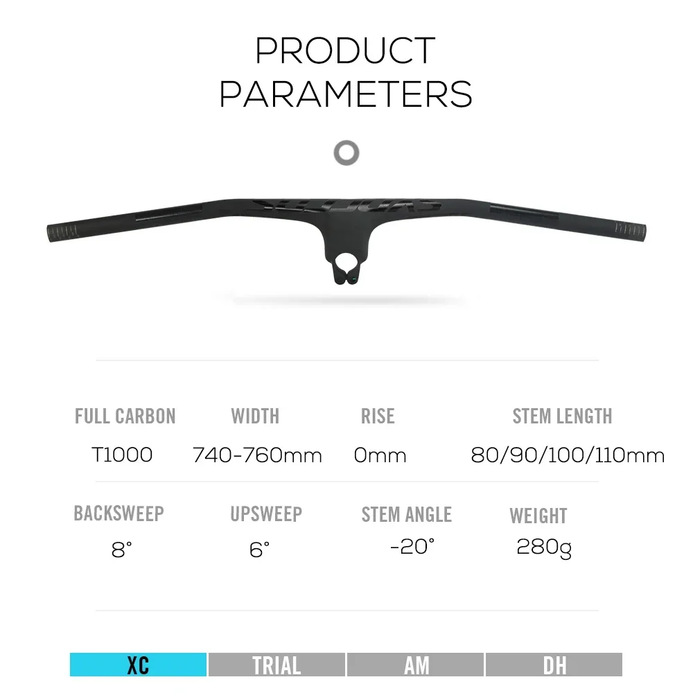 SYNCROS Full Carbon Fibre Integrated MTB FRASER IC SL Big 70mm~100mm*720mm~780mm Handlebar Black MatS
