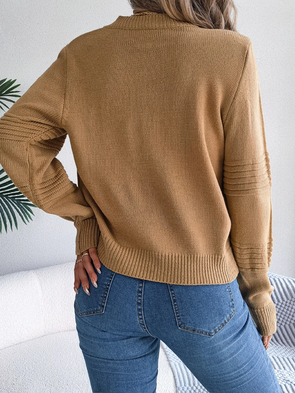 Women Autumn Winter Solid Color Knitted Sweater