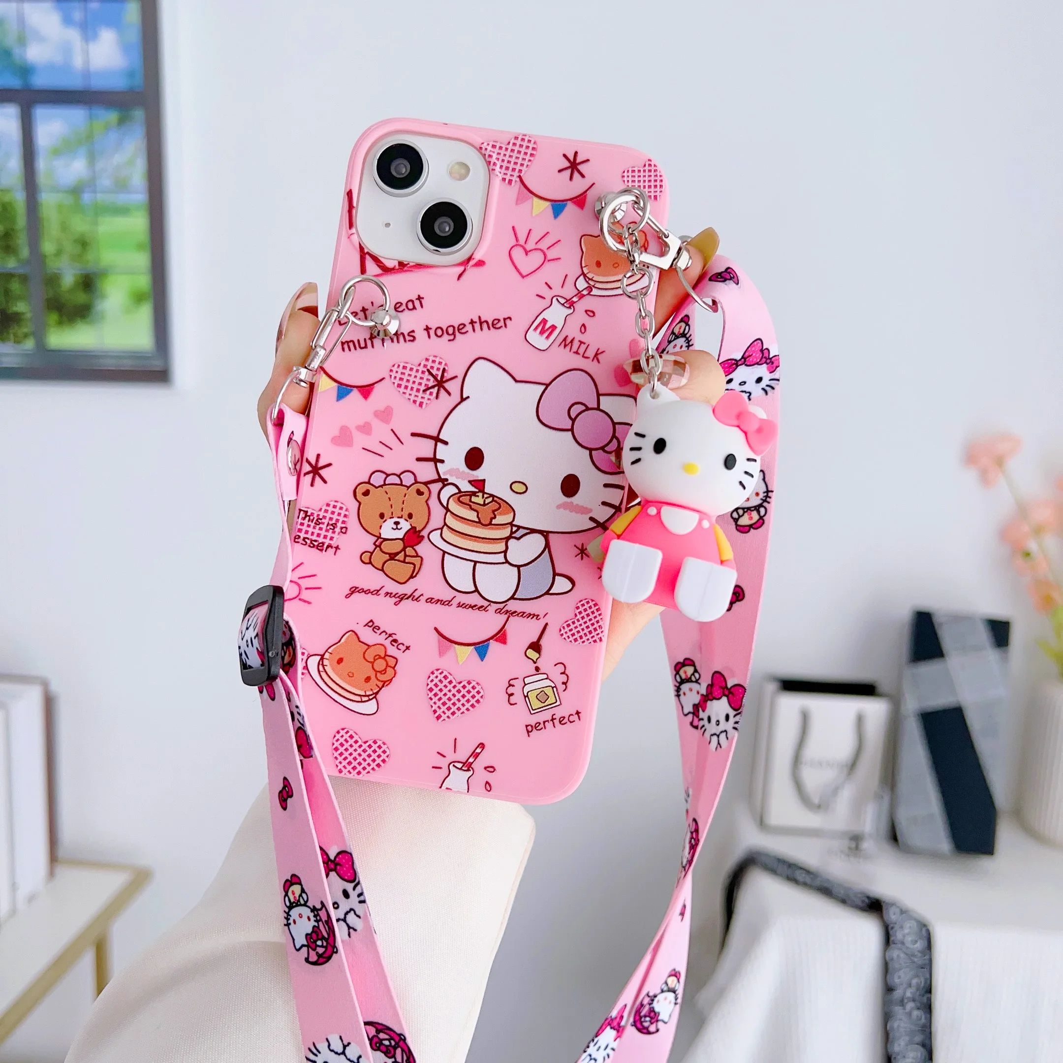 thumbnail image 1 of Funda de Hello Kitty con cuerda de soporte para Samsung Galaxy, A13, A14, A03, A04, A23, A32, A23, A33, A52, A72, A34, A54, A73, 1 of 5
