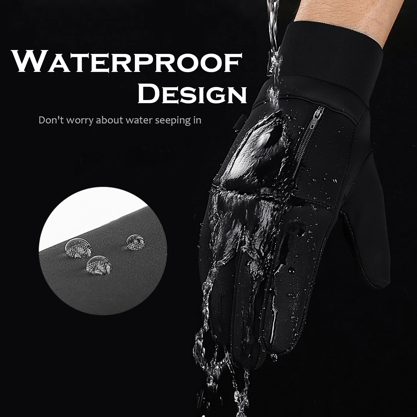 Men Winter Waterproof Gloves Touchscreen Anti-Slip Fleece Thermal for Outdoor Skiing Ice Fishing Cycling