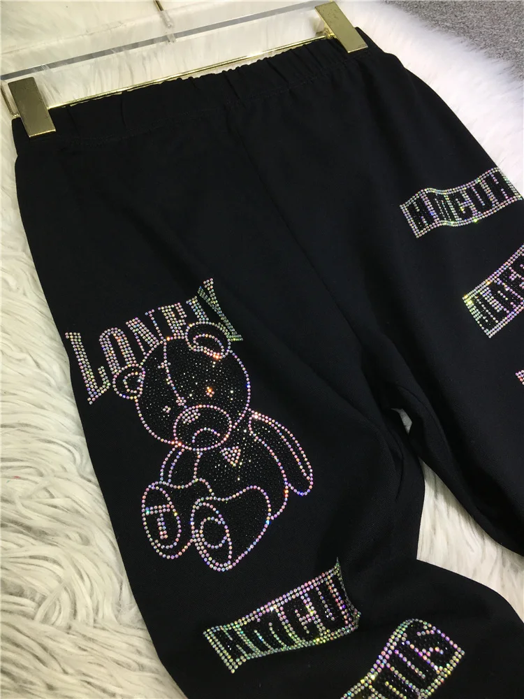 Heavy Embroidery Hot Drilling Leggings Female 2024 Summer Light Black Slimming Tight Pants Cotton Leggings Women Clothing