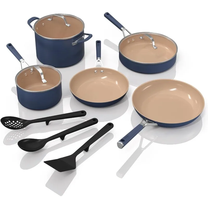 

CW49011 Extended Life Ceramic 11-Piece Cookware Set with Comfort Grip, Nonstick Fry Pans, Pots, PFAS Free, Oven Safe