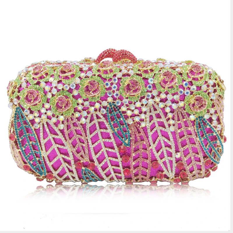 

Flower Clutch purse Women Crystal Evening Bags Wedding Party Dinner crossbody bags Minaudiere Handbags Bridal Floral Bag