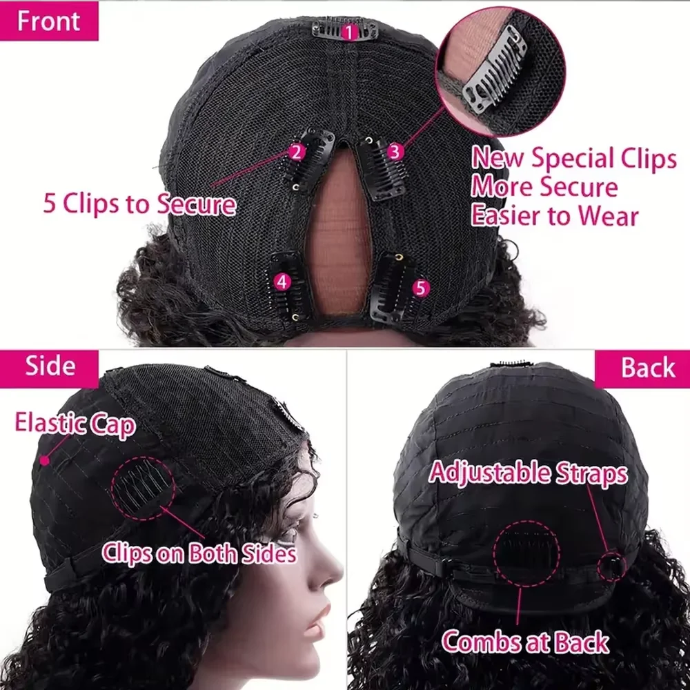 Upgraded V Part Wig Kinky Curly Wig Brazilian 32inch Natural Color Deep Wave Human Remy Hair For Women 3