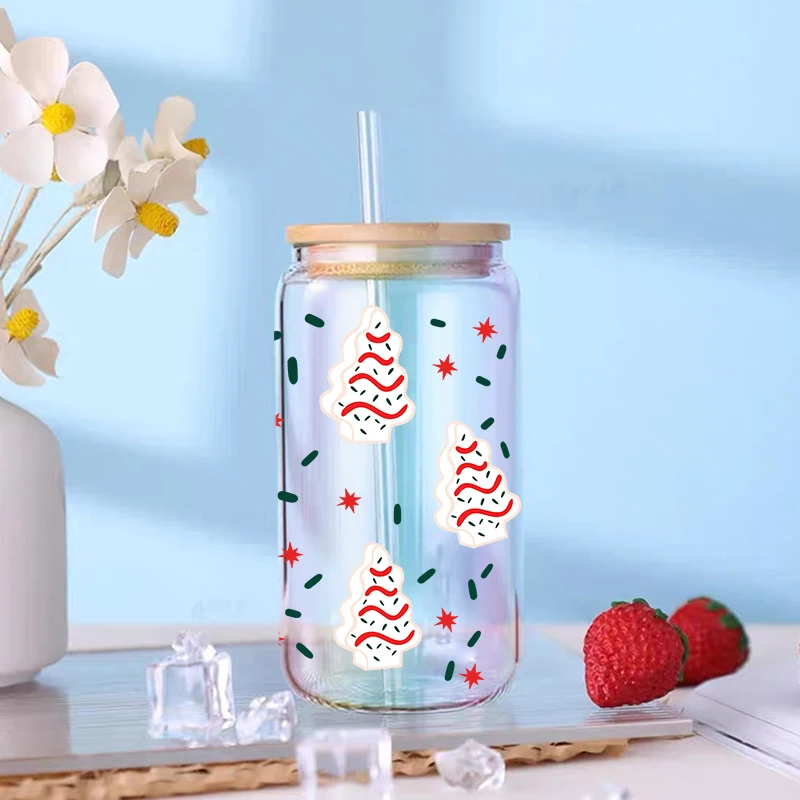 3D UV DTF Transfer Sticker 16oz Cup Wraps Merry Christmas Printed for DIY Glass Ceramic Metal Leather Etc D8040