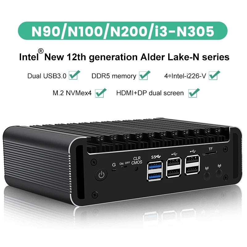 Topton Soft Router 12th Gen Alder Lake i3 N305 N355 N100 N150 4x Intel i226-V 2.5G Fanless Mini PC Firewall Appliance VPN Server 2