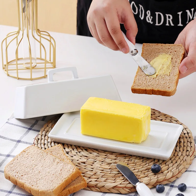 Creative Bow Pattern Butter Container Ceramic Box Restaurant Sealed Storage Box Cheese Butter Dish Tableware