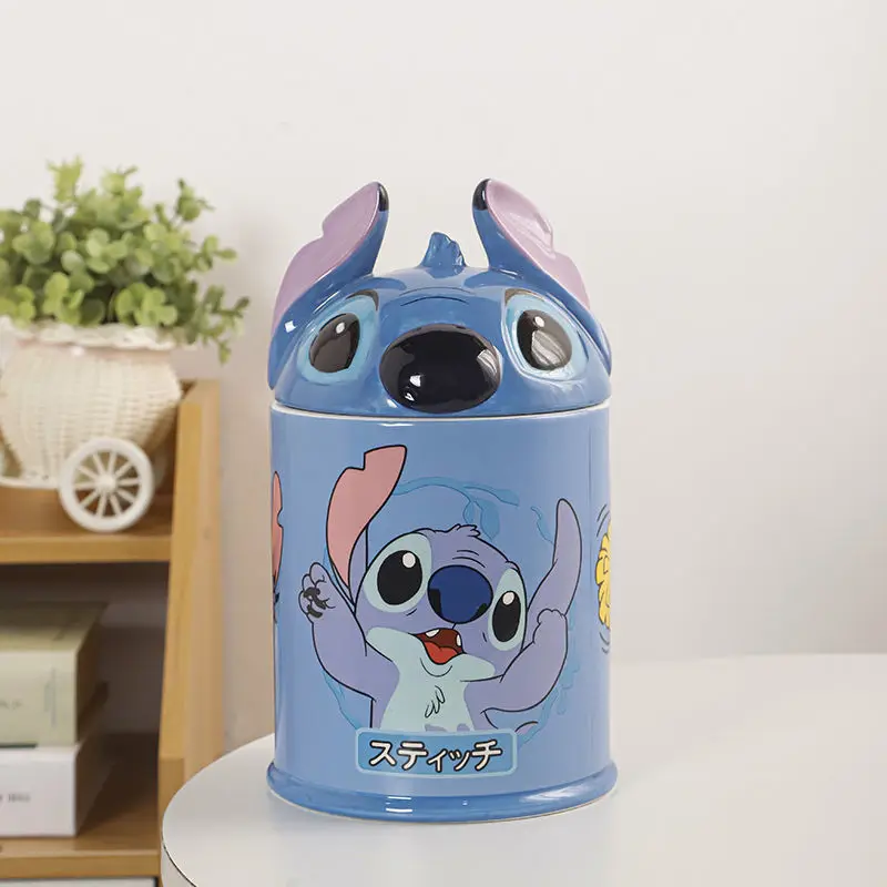 

Kawaii Disney Anime Hobby Stitch Ceramic Storage Jar with Lid Candy Jar Sundry Household Snack Storage Jar Desktop Decoration
