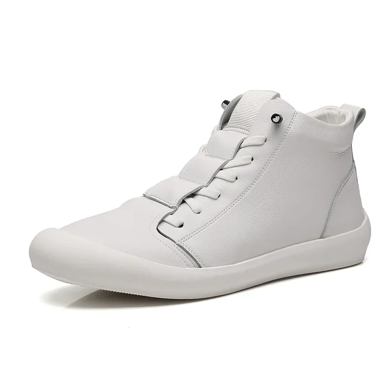 100% Genuine Leather Shoes Men High Top Sneakers 2024 Fashion Men White Shoes Street Young Man Footwear Tenis Masculino Zapatos