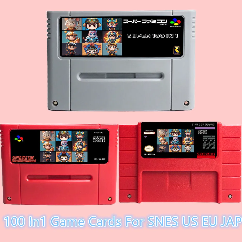 100 IN1 Game Cartridge For SNES 16bit NTSC USA PAL EUR SFC JAP