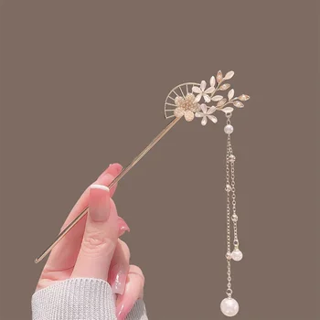 Fermagli per capelli creativi a forma di ventaglio con nappa, placcati oro, per chignon, accessori fai da te per acconciature, forniture per lo styling dei capelli