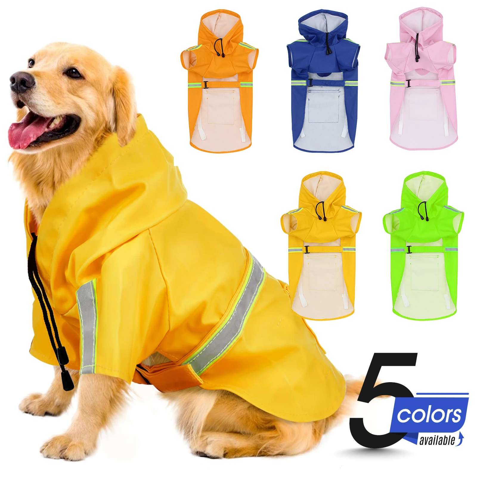 Dog Raincoat Pet Waterproof Jacket with Hood, Reflective & Adjustable