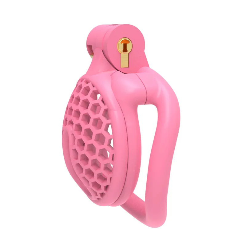 New Mini Honeycomb Chastity Lock with 4 Size Rings Pink Breathable CB Lock Male Chastity Device Adult Erotica Male Sex Toys