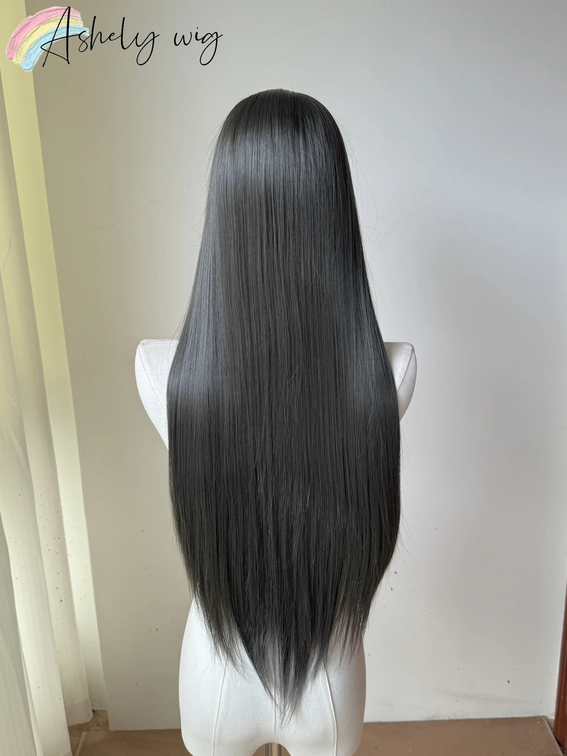 Ashely Gray Black Lace Front Wig 13x4 26inch for Women Glueless Wear and Go Synthetic Lace Front Wig for Daily Use Cosplay