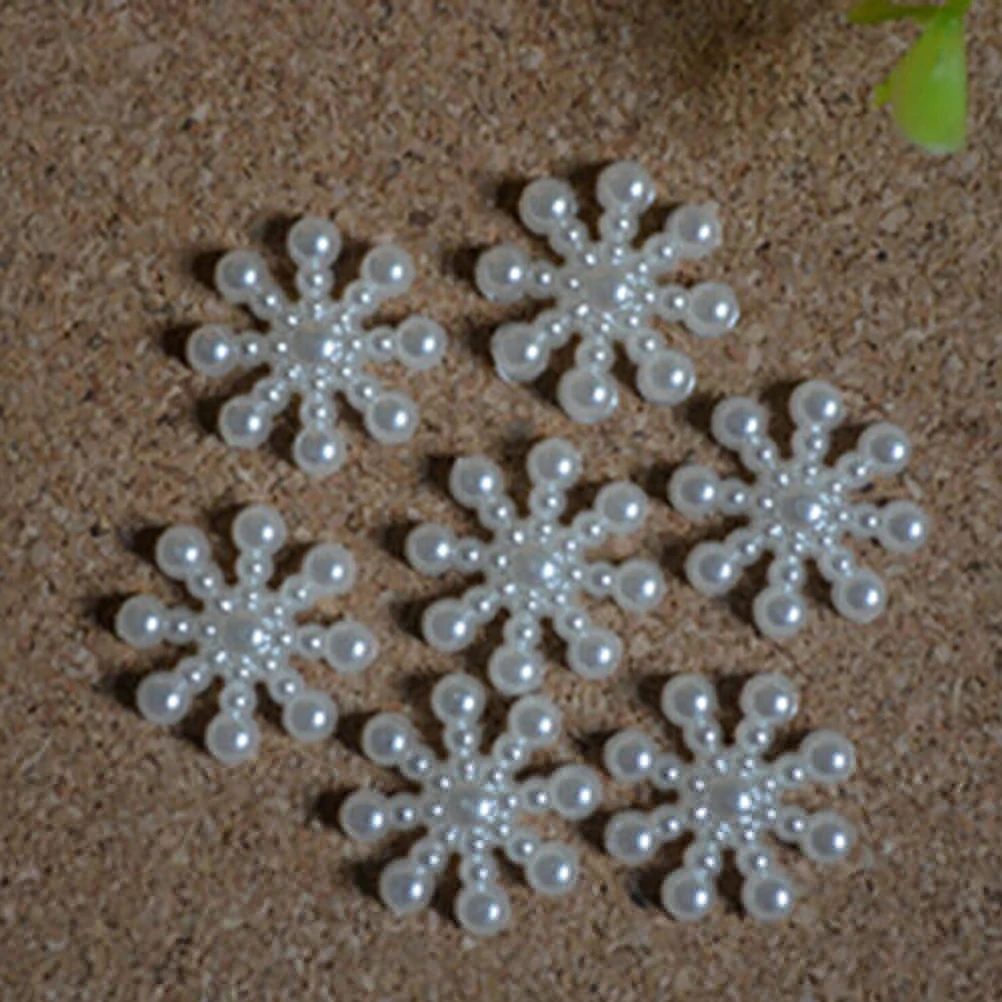 Christmas Ornaments,Winter Snow Decoration 100pcs White Pearl Resin Snowflake Flatbacks Embellishments DIY Phone Christmas Decorations Scrapbooking Crafts 12mm