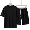 Summer Cotton T-Shirt Sets Men Women Cotton T Shirt Shorts Sets Solid Color Short Sleeved Streetwear Breathable O-neck Tracksuit 1