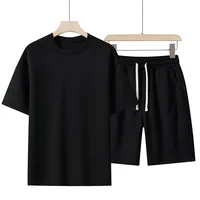 Summer Cotton T-Shirt Sets Men Women Cotton T Shirt Shorts Sets Solid Color Short Sleeved Streetwear Breathable O-neck Tracksuit 1
