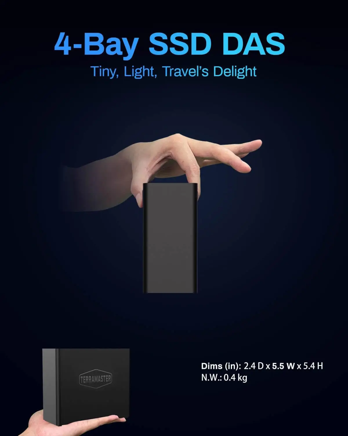 TERRAMASTER D4 SSD NVMe 인클로저 - 40Gbps 4베이, USB 스토리지 타입-C (디스크 없음)