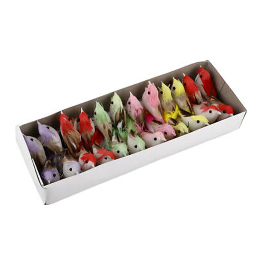 Feather Bird Figurines Colorful Mini Artificial Foam 24pcs
