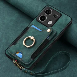 Premium RFID Leather Wallet Case - Elegant Back Cover for Redmi Note 13 5G (Green)