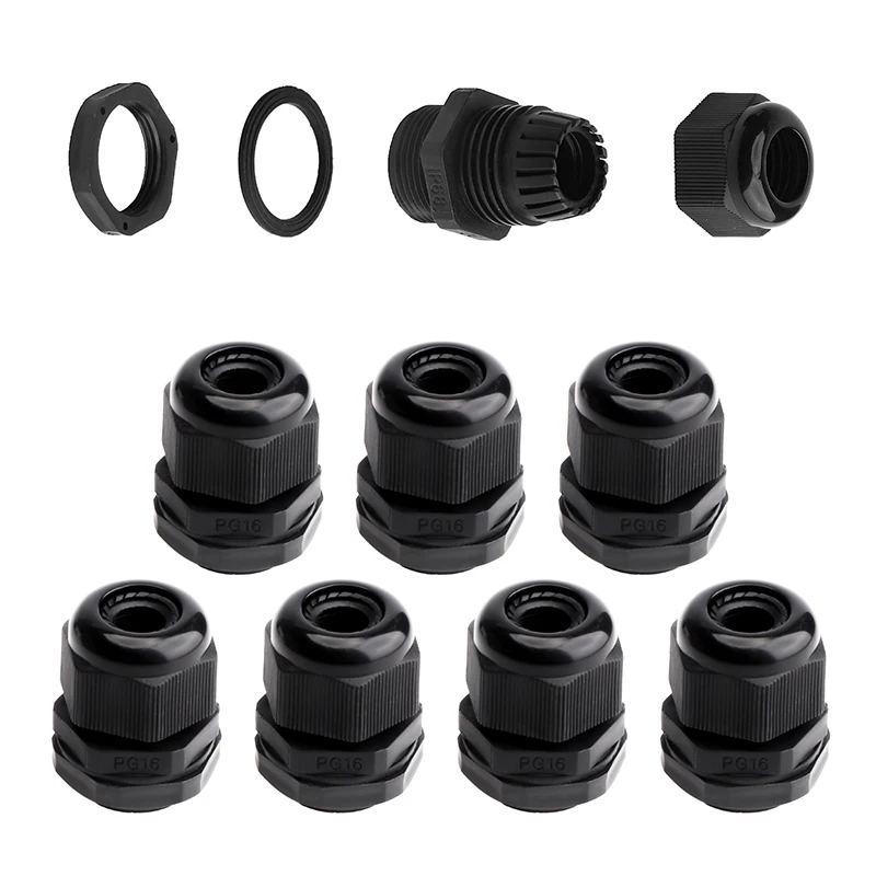 Description Picture 4 of item25pcs Waterproof Cable Gland Cable Entry IP68 for 3-6.5mm PG7 PG9 PG11 PG13.5 PG16 Black Nylon Plastic Connector with Box