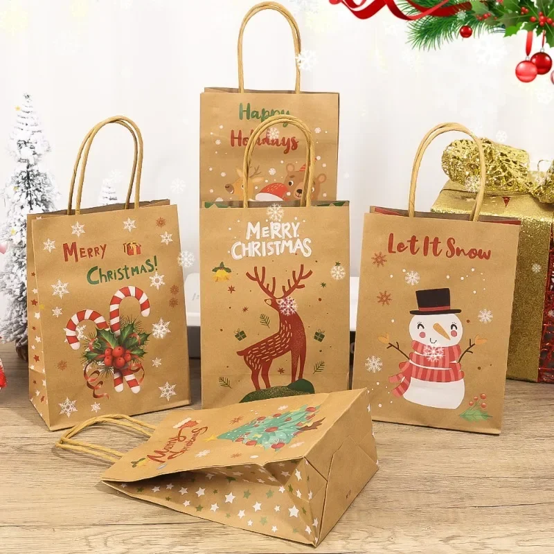 Gift Bags Christmas Gift Bags Christmas Candy Packaging 20/5pcs Christmas Kraft Paper Handbags