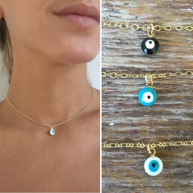 Delicate Dainty Evil Eye Minimalist Charm Necklace   Jewelry Necklaces For Girlfriend Gifts