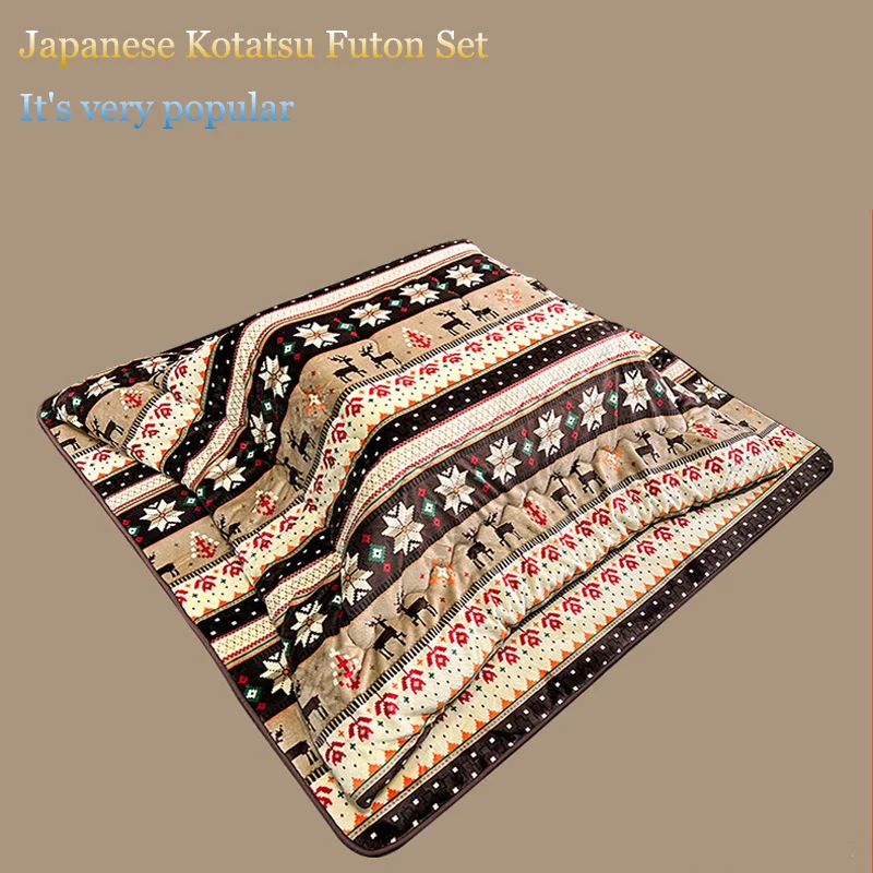 Nordic Elk Giapponese Kotatsu Futon Coperta 180X240Cm 1 Pz Funto + 1Pc Tappeto Cotone Morbido Trapunta Kotatsu Copritavolo Quadrato/Rettangolo