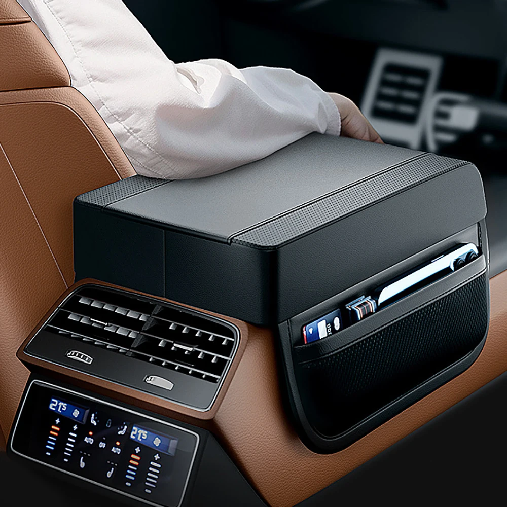 Car Armrest Box Armrest Pad Universal Leather Armrest Cushion with Pocket Central Memory Cotton Elbow Support Storage