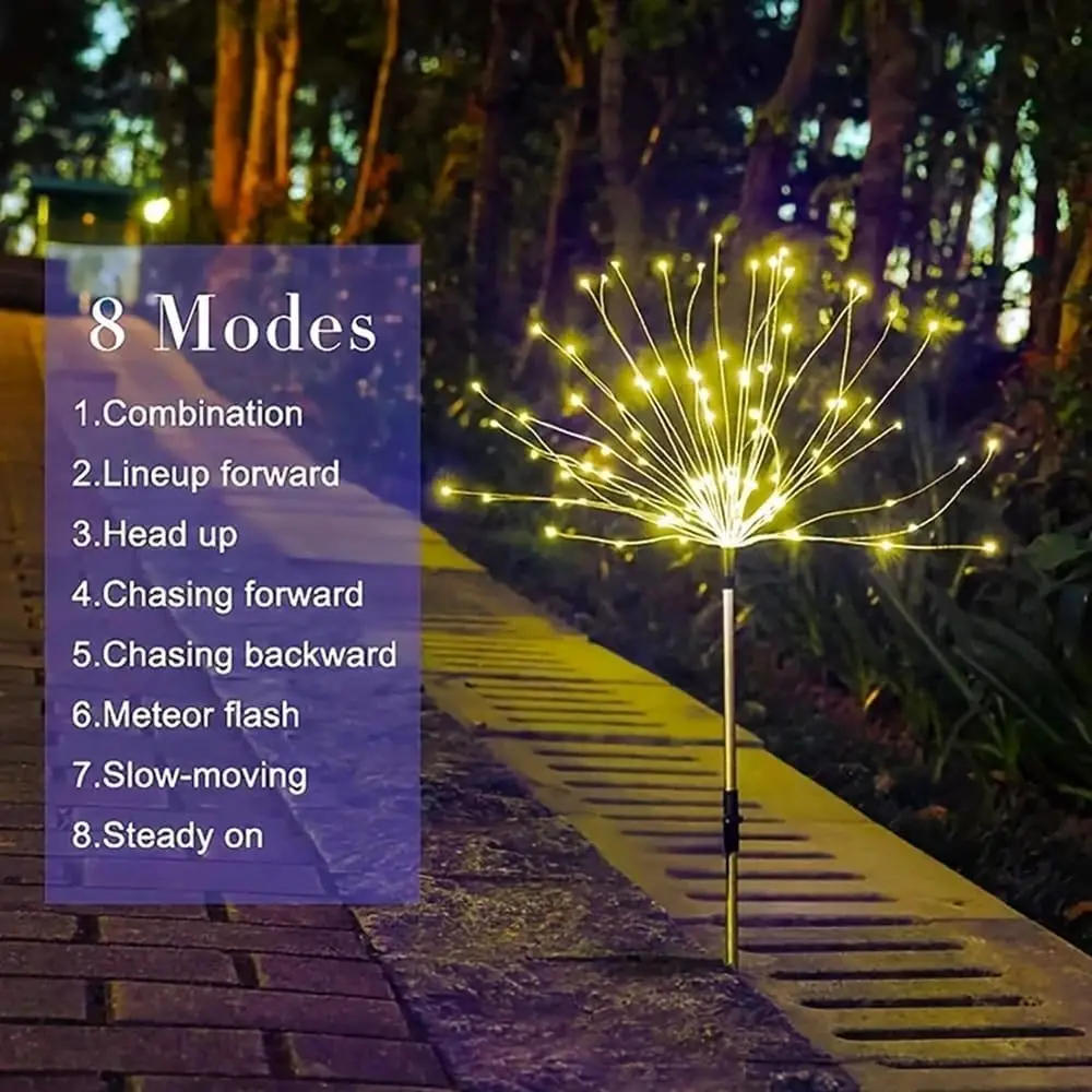 8 Lighting Modes Solar Garden Lights,Firework Lights 2 Pack Waterproof Decorativ