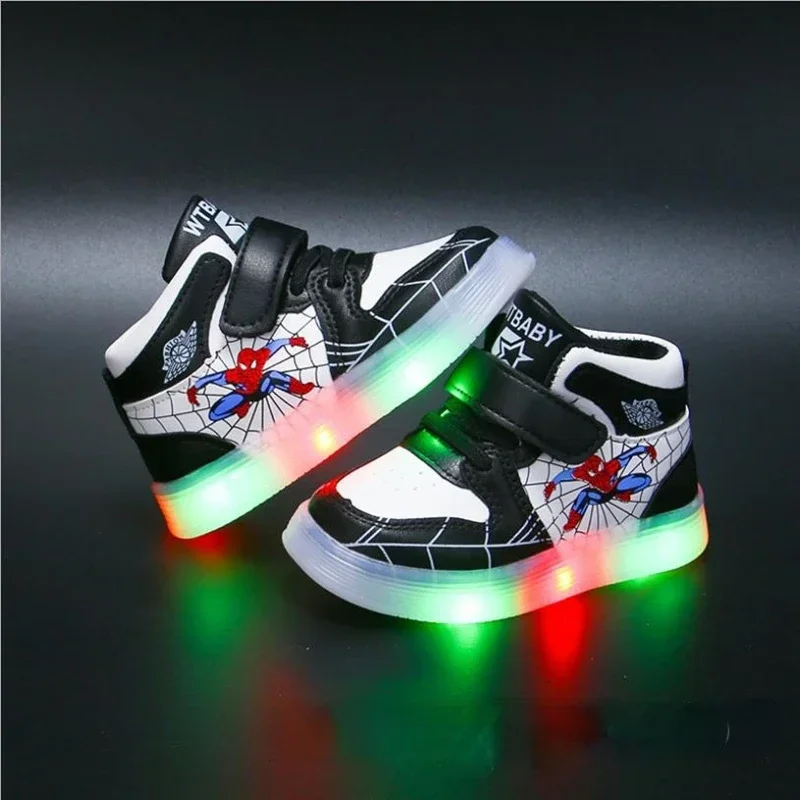 Disney Children's Led Light Shoes Fashion Aoger Spiderman Boys Sneakers Girls Cartton Casual Shoes Breathable Kids Sport Shoes 4