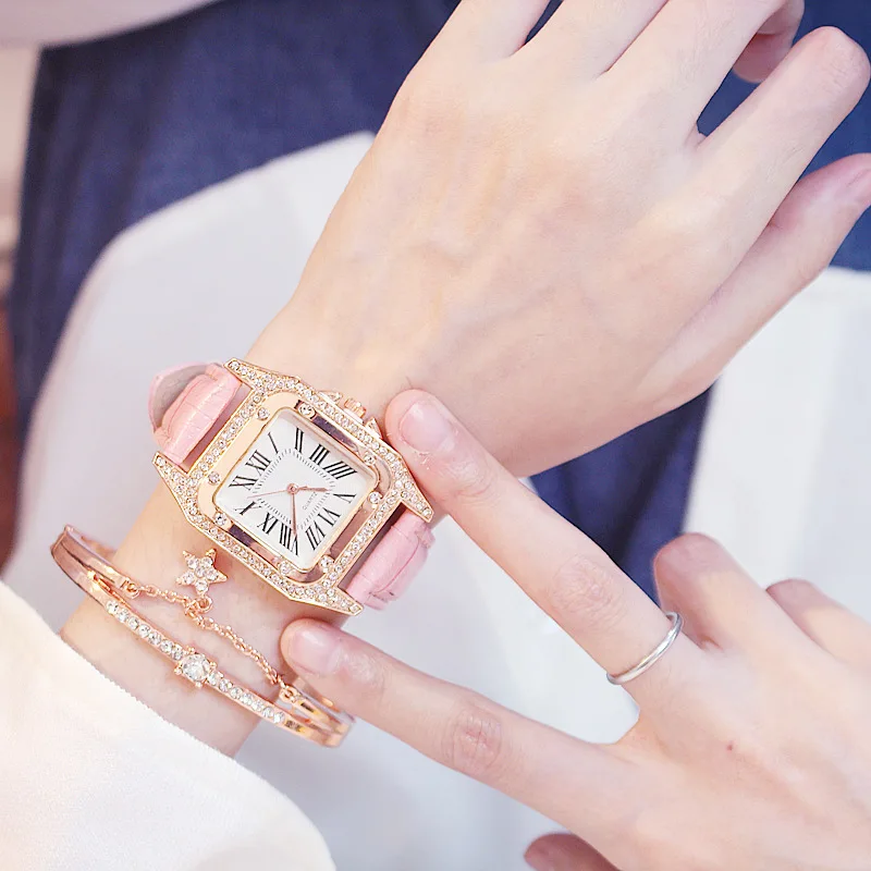 

Square Luxury Diamond Women Watches Set Leather Ladies Watch Waterproof Female Quartz Wristwatch Relogio Feminino Reloj Mujer