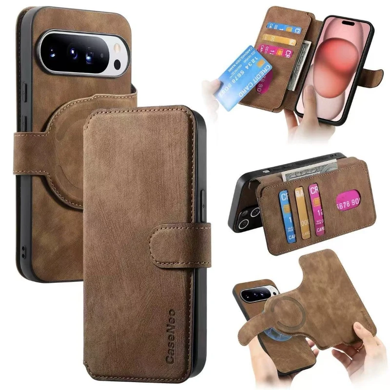 Versatile Magnetic Leather Flip Card Wallet Case with Detachable Design