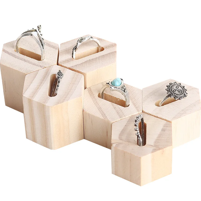 Wooden Ring Jewelry Organizer Display Stands Holders Wood DIY Jewelry Storage Rack Tool Shop Decoration