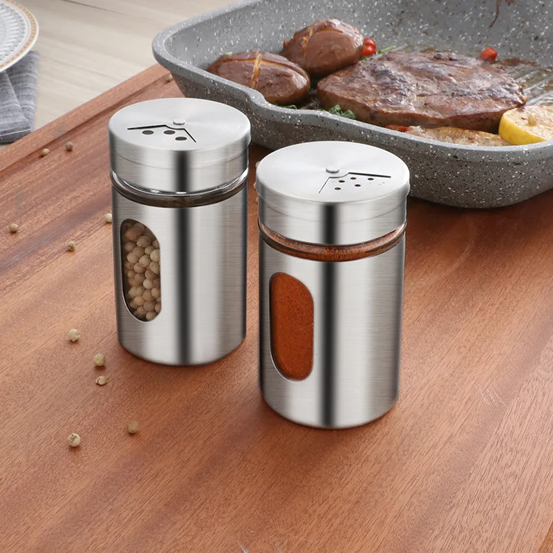 

Stainless Steel Spice jars Seasoning Cans rotate cover Salt pepper shakers toothpick condiment storage bottle kitchen spice rack