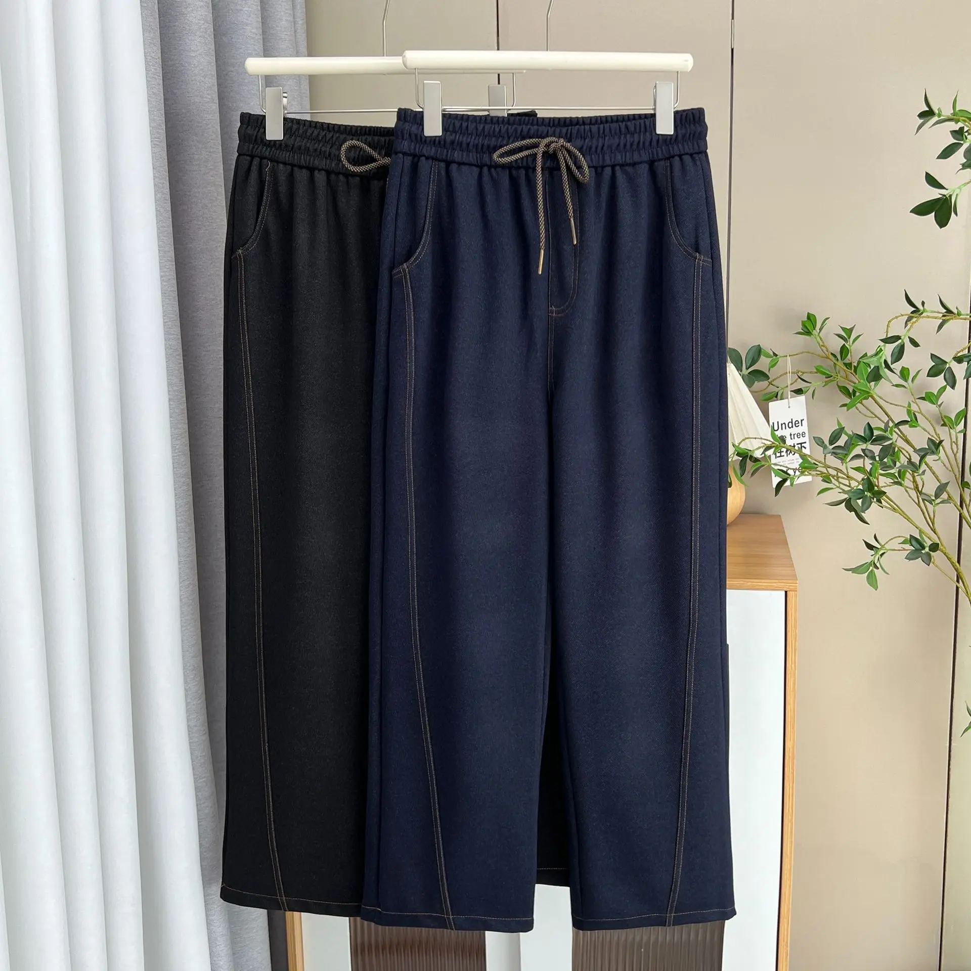 Plus Size Women's Straight Leg Pants Autumn New Style lace-up Hight Waisted Jeans Casual Trousers 386