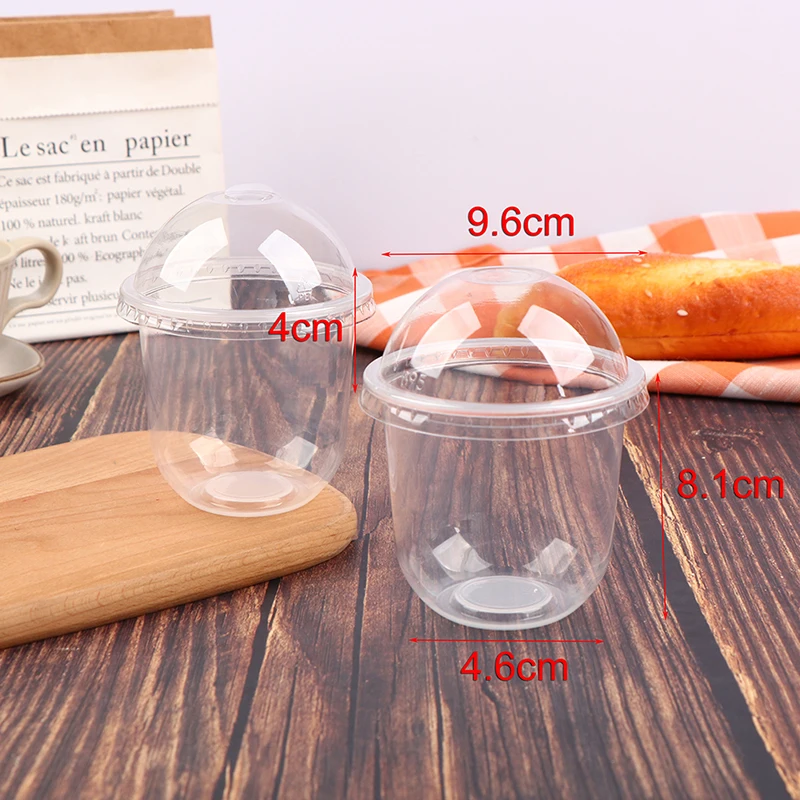 50pcs 일회용 무스 컵 케이크 뚜껑 투명 플라스틱 푸딩 젤리 디저트 요구르트 파티 호의 360ML