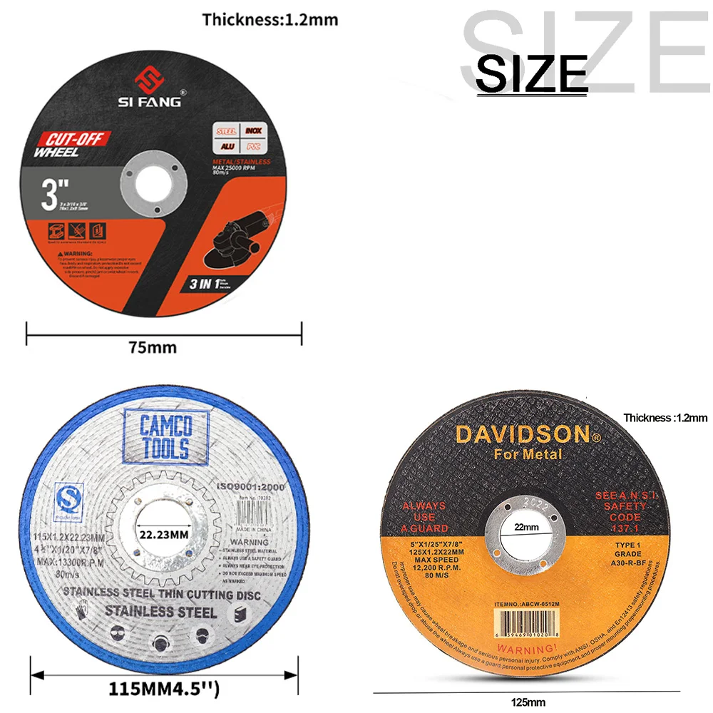 75/115/125mm Metal Cutting Disc Resingrinding Wheel Disc Angle Grinder Saw Blade for Metal Iron Pvc Stainless Steel Cutting 5-50