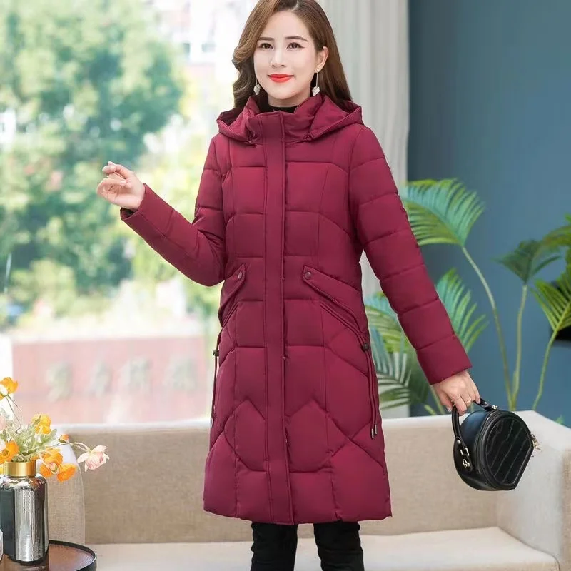 

Women's Warm Overcoat Middle-aged mother 7XL Winter Cotton Jacket Thicken Hooded Parkas Slim Cotton Padded Long Coat Windproof