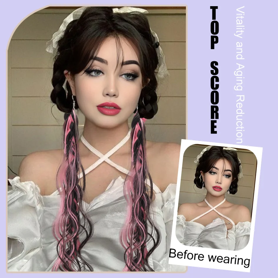 Synthetic 2pcs/set 20inch messy braid, pink wig braid, boxer braid wig women ponytail new Chinese Fried Dough Twists long braid