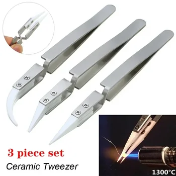 1-3pcs Ceramic Tip Labor-saving Electronic Soldering Tweezers, Anti-Static Reverse Acid Resistant Precision Chuck Tweezers 2025