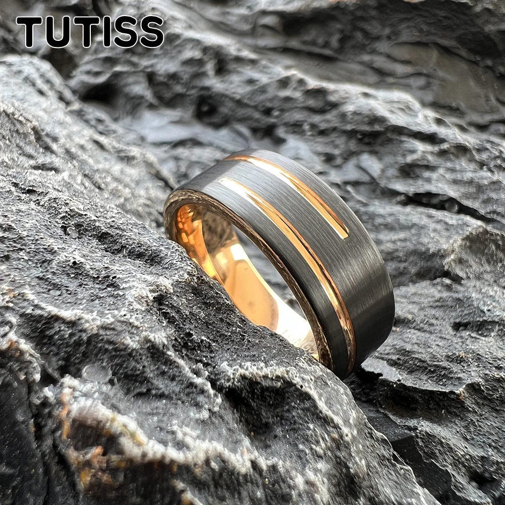 TUTISS 8mm Two Colors Cool Men Women Ring Tungsten Wedding Band With Special Groove Finish Comfortable Fit