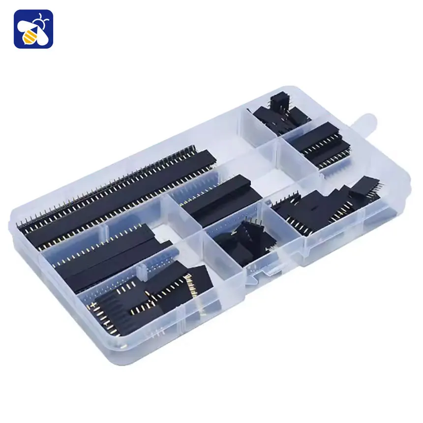 Single row female chassis connector boxed 2.54mm single row pin socket connector PCB board combination kit 8 kinds 120pcs hifi class aluminum alloy socket case cabinet diy audio power purifier shell 8 bit us power box power strip power outlet chassis
