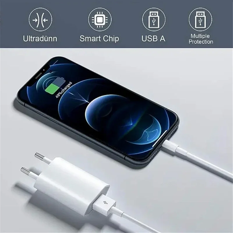 الأصلي الاتحاد الأوروبي شاحن كابل يو اس بي آيفون X XR XS 7 8 14 زائد 11 12 13 برو ماكس شحن سريع الحبل 1 متر 2 متر 3 متر USB كابل شحن البيانات