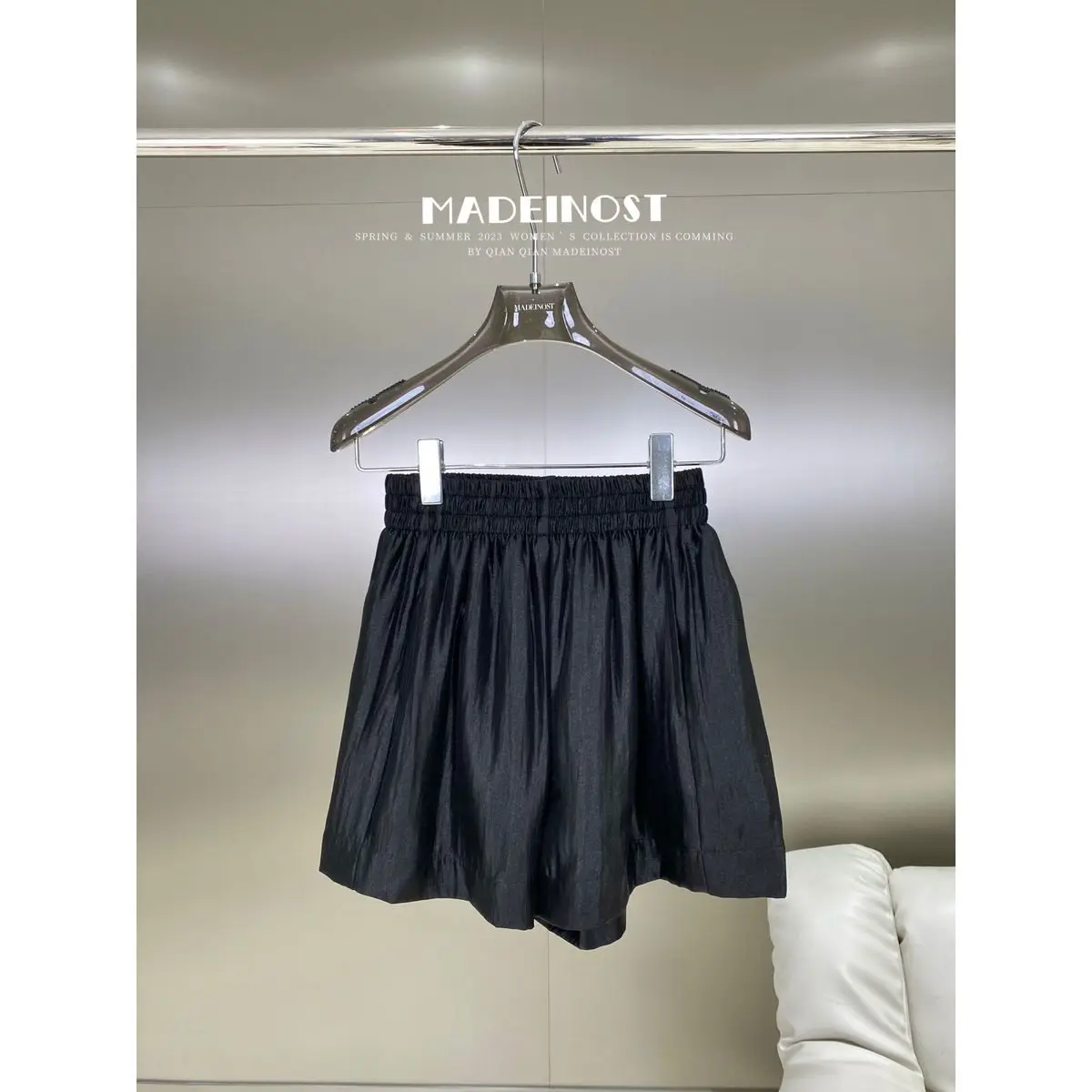 Fashion Elastic Waist Summer Pearlescence Women Thin Style All-match Temperament High Waist Solid Color Wide Legs Casual Shorts