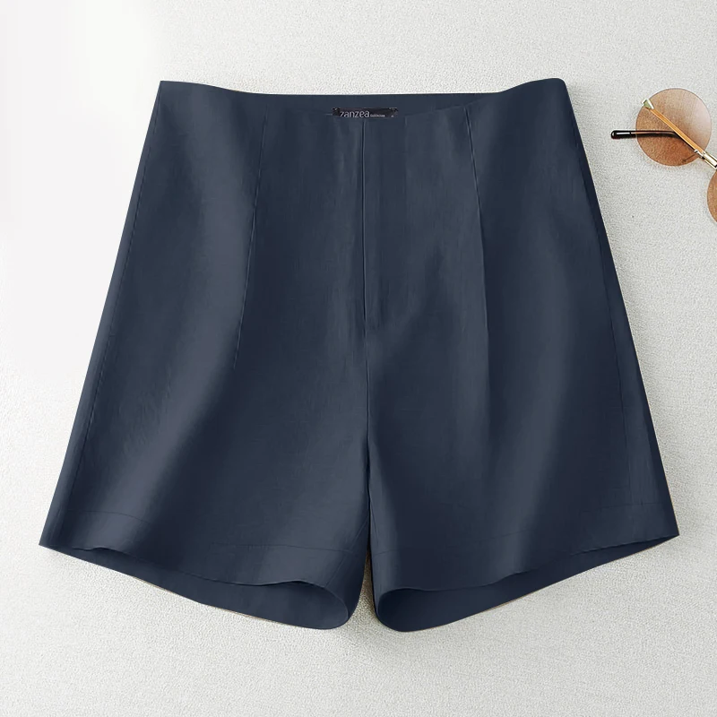ZANZEA 2025 Summer High Waist Short Pants Leisure Everyday Wear Loose Casual Shorts Solid Wide-Leg Women's Mid-Thigh Trousers