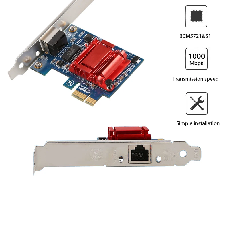 

PCI Express игровая PCIE карта, BCM5721 & 51 чип, игровая Адаптивная Lan Карта 10/100 Мбит/с для настольного ПК, гигабитная PCIE сетевая карта для ПК