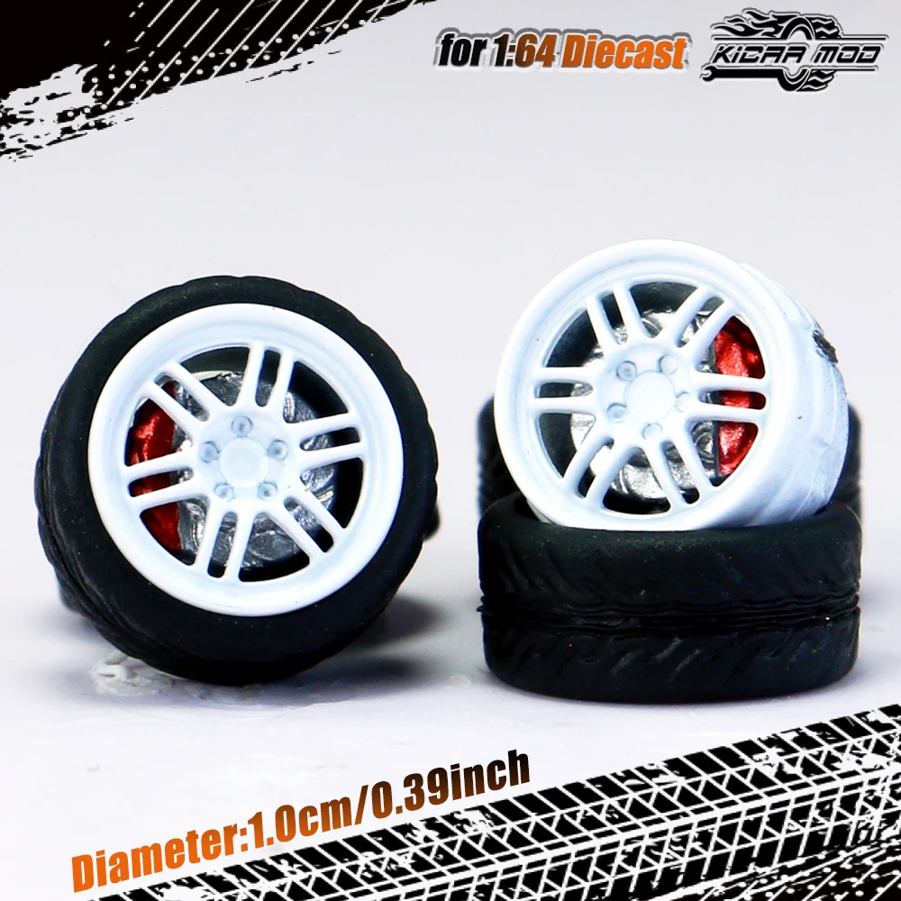 Kicarmod 1/64 Model Car ABS Wheels with Rubber Tire Brake Disc Refitting Parts Diameter 10mm For Model Car Tomica MINI GT