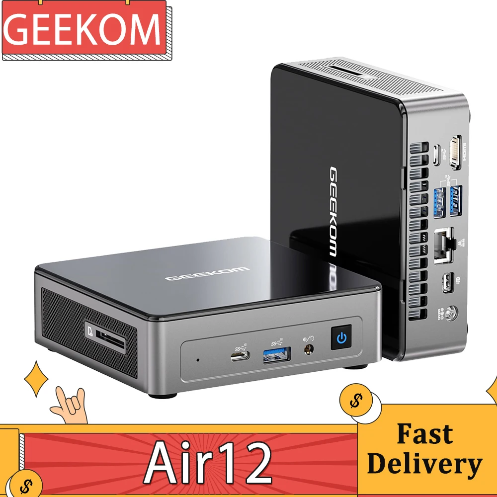 Geekom Air12 Mini Pc Intel Alder Lake N100 4 Core Fino A 3.4Ghz 16Gb Ram 512Gb Ssd Wifi 6 Bluetooth 5.2 3 * Usb 3.2 1 * Type-C